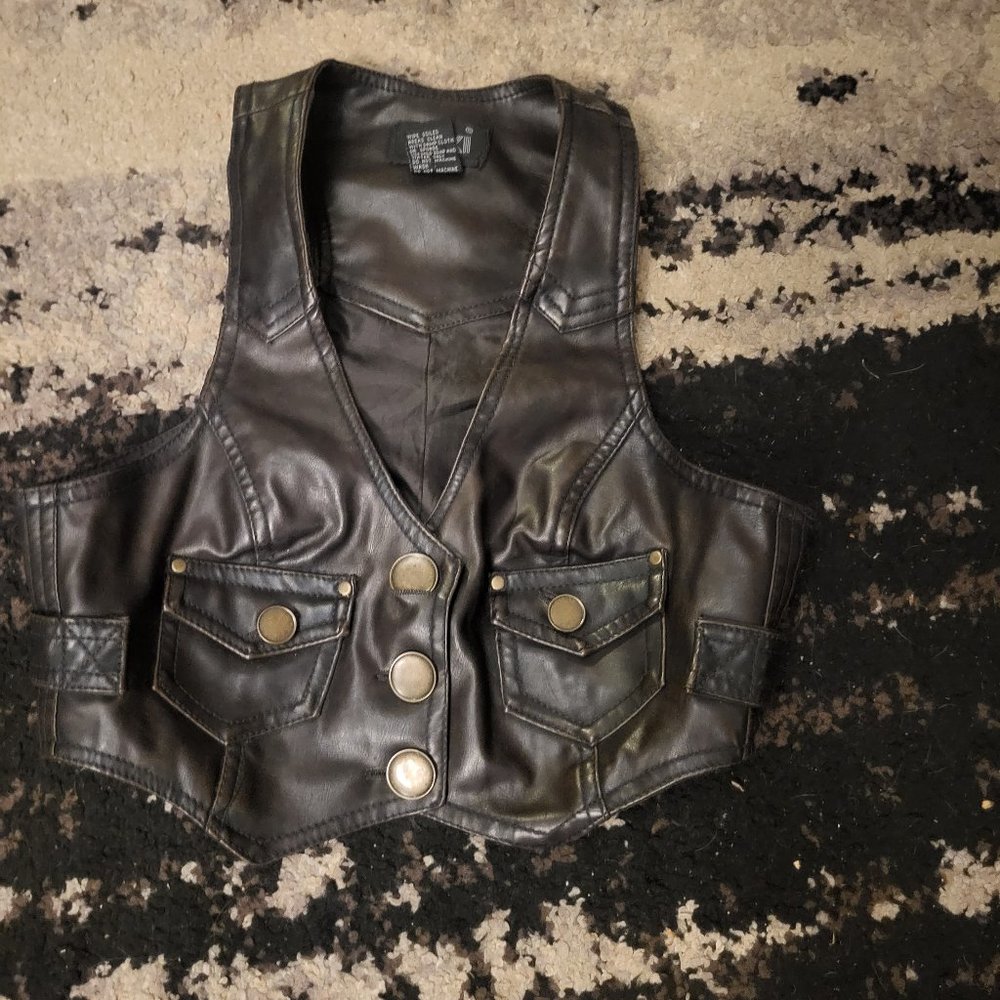 VINTAGE TAXI LEATHER VEST y2k